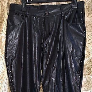 BLACK POLYURETHANE STUDDED FLARE PANTS JRS SIZE 13